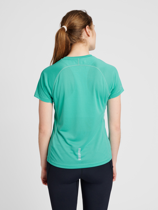 WOMEN RUNNING T-SHIRT S/S, BLUE TURQUOISE, model